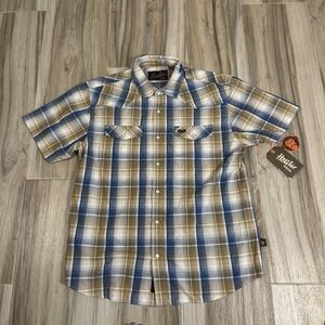 NWT Howler Brothers H BAR B Snapshirt Medium Parton Plaid Rustic Khaki Western